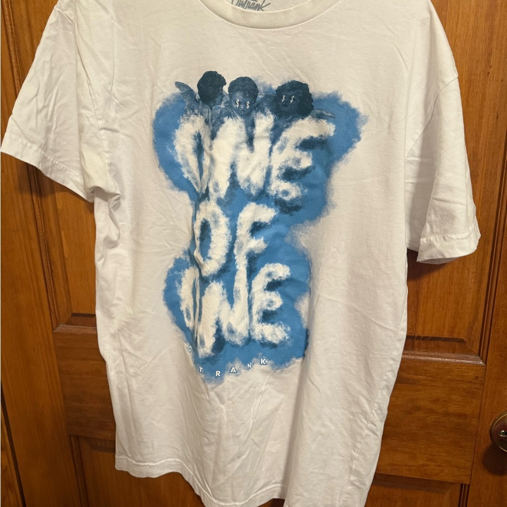 White and Blue Short Sleeve Tee with Graffiti Design